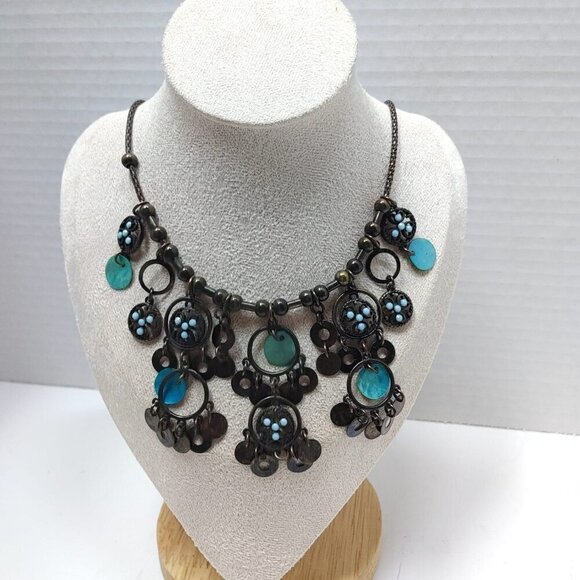 5/$100 Southwestern Style Jewelry Set Blue Faux Pearl Drop Necklace & Earrings - Picture 3 of 9
